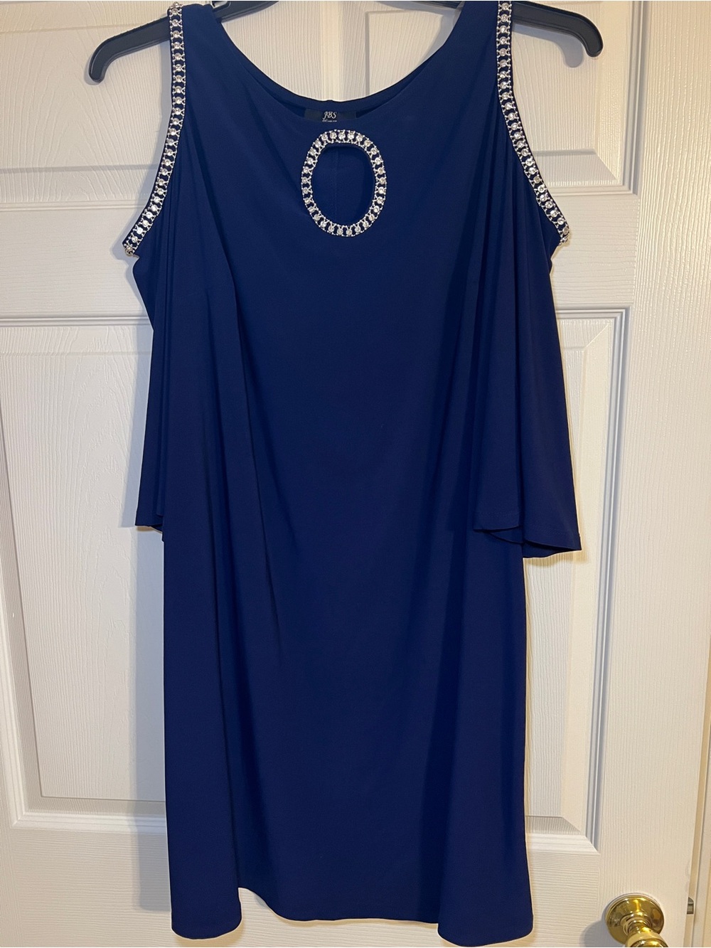 J.B.S. Cold Shoulder Midi Dress with Rhinestone Accents - Royal Blue | Size: 1X